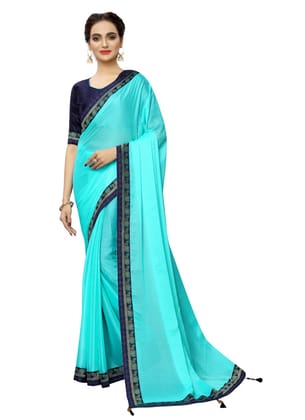 Generic Women's Rangoli Silk Saree with Blouse (Sky Blue, 5 - 6 Mtrs)