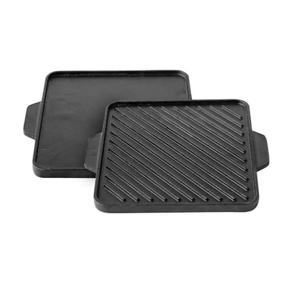 Kichera 2-in-1 Cast Iron Grill & Griddle Pan 10-Inch | Reversible Tawa for Dosa, BBQ & More | Pre-Seasoned, Non-Toxic, No Coating