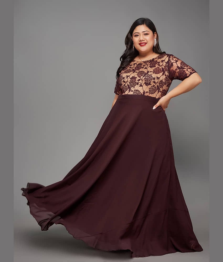 Miss Chase A+ Women Georgette Printed Fit & Flare Dress ( Wine )