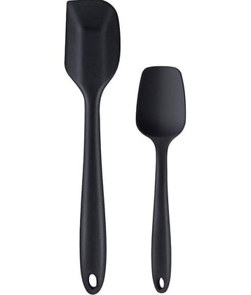 Baskety Silicone Flexible Serving Mixing with Stainless Steel Core Spatula ( Pack of 2, Black )
