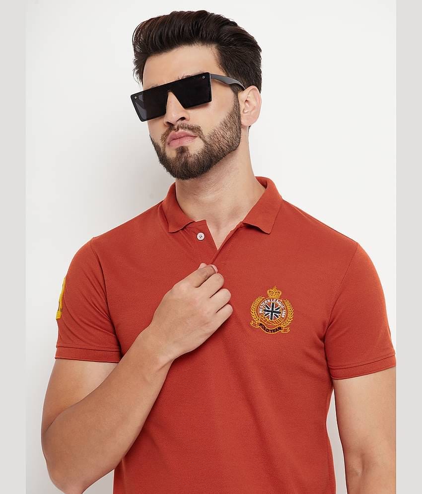 RELANE Pack of 1 Cotton Blend Regular Fit Solid Half Sleeves Men's Polo T Shirt ( Rust Brown )