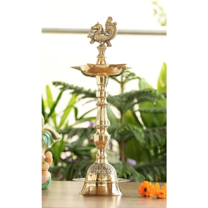 Pure Brass Stand Pillar Diya, Dana kashi Murga Design-25cm / 1