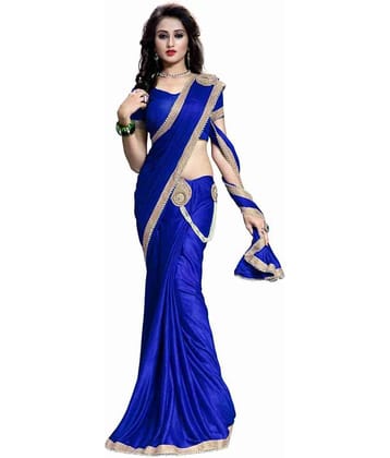 AV FASHION Silk Blend Embellished Saree With Unstitched Blouse Piece ( Blue )