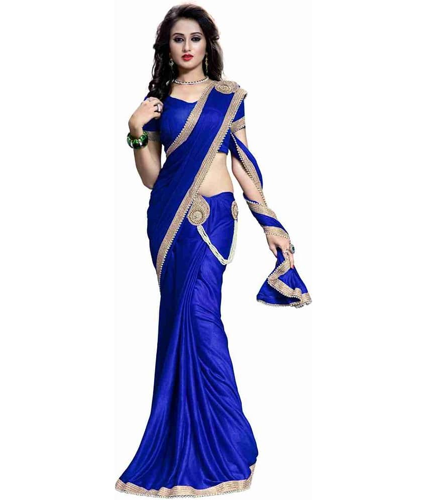 AV FASHION Silk Blend Embellished Saree With Unstitched Blouse Piece ( Blue )