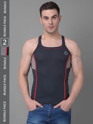 Men's Assorted Pack of 2 Solid Combed Cotton Racerback Styled Gym Vest