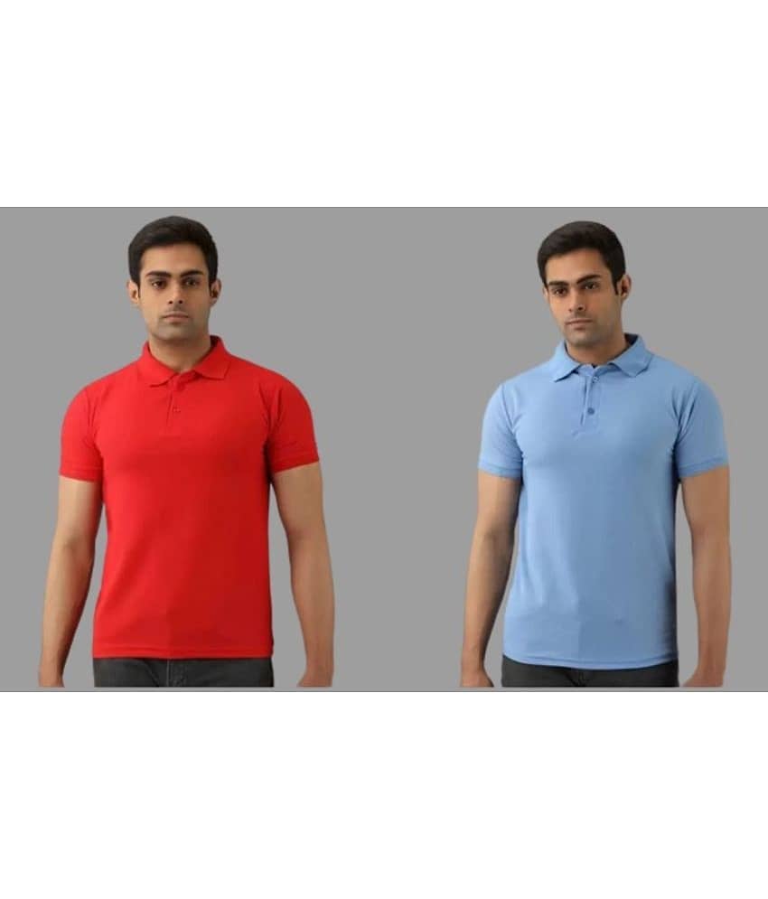 SKYRISE Pack of 2 Cotton Blend Slim Fit Solid Half Sleeves Men's Polo T Shirt ( Multicolor )