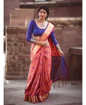 Glorious Peach colour Linen Digital printed Saree - FB-1002
