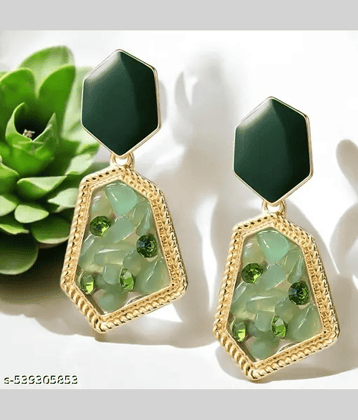 PUJVI Green Jhumki Earrings ( Pack of 1 )