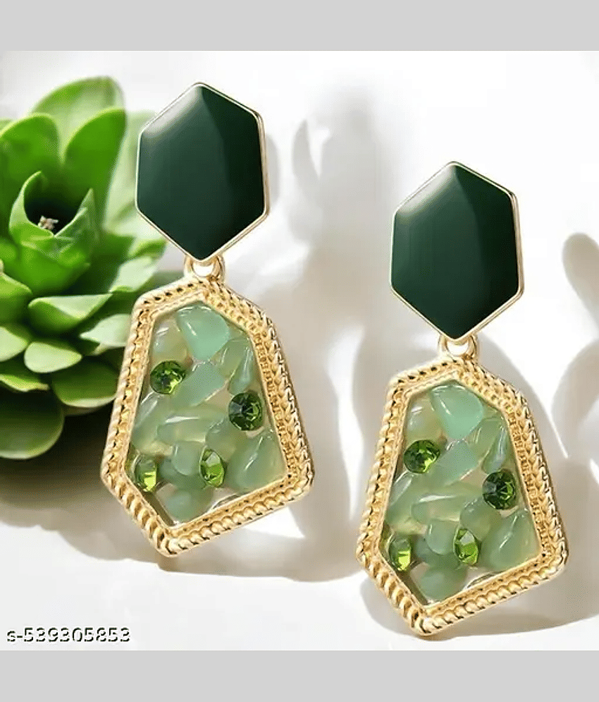 PUJVI Green Jhumki Earrings ( Pack of 1 )
