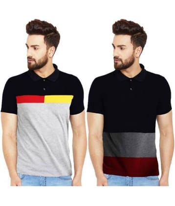 Leotude Pack of 2 Cotton Regular Fit Colorblock Half Sleeves Men's Polo T Shirt ( Red )