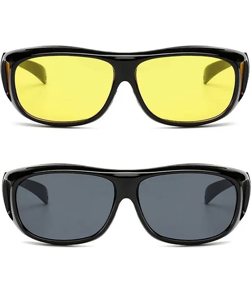 GEEO Day & Night HD Vision Black Riding Goggles ( Pack of 2 )