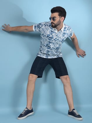 Navy Blue Vertical Stripes 100% Cotton Shorts-30 / Navy Blue