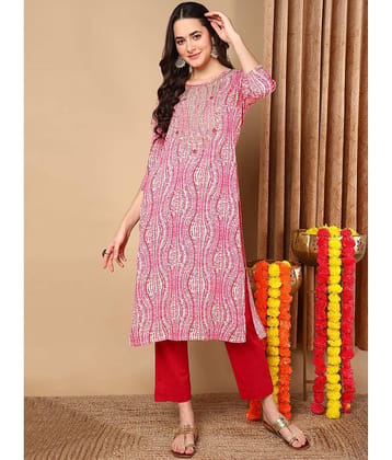 Vaamsi Cotton Blend Printed Straight Women's Kurti - Pink ( Pack of 1 )