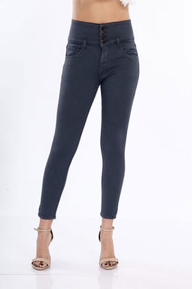 Hi-Waist Jeans With 4 Buttons-Black / S