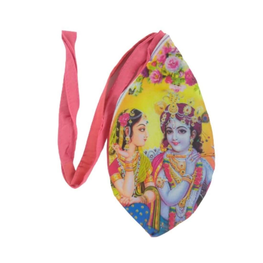 MAYAPURI Beautiful Krishna Print Cotton Bead Bag/Jholi/Japa Mala Bag/Chanting Bag with Zip Pocket, Multi-Color(Pack of 1) - Pooja Needs | Buy online on ZillyBuy