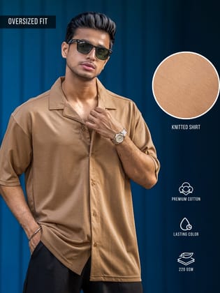Linen look Sand Color Half Sleeve Shirt-S