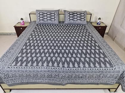 Bedsheet Printed Cotton Set with Pillow Covers, 210 cm x 226 cm,Semi Double, Black and White Color, Best for Single Bed deewan