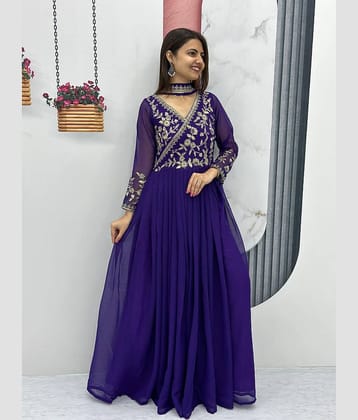 Mahek Fashion Purple Flared Georgette Women's Stitched Ethnic Gown ( Pack of 1 )