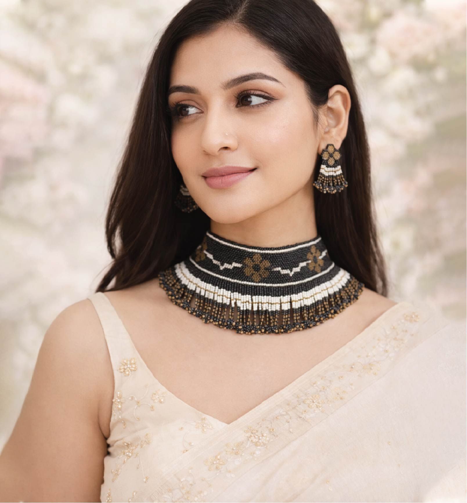 Handcrafted Beaded Choker Necklace Set with Earrings