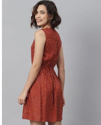 Women's Rayon Polka Sleeveless Above Knee Dress (Rust, 2XL)-PID55781