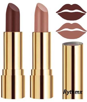 Rythmx Brown,Nude Matte Creme Lipstick Long Stay on Lips Multi Pack of 2 8 g