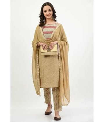 MAURYA Cotton Embroidered Kurti With Pants Women's Stitched Salwar Suit - Khaki ( Pack of 1 )