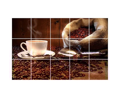 DreamKraft Vinyl Coffee with Coffee Beans Kitchen Sticker 73 cm X 47 cm, Multicolor