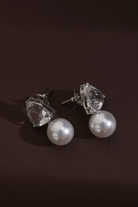 Belkis Zirconia and Pearl Stud Earrings-Zirconia