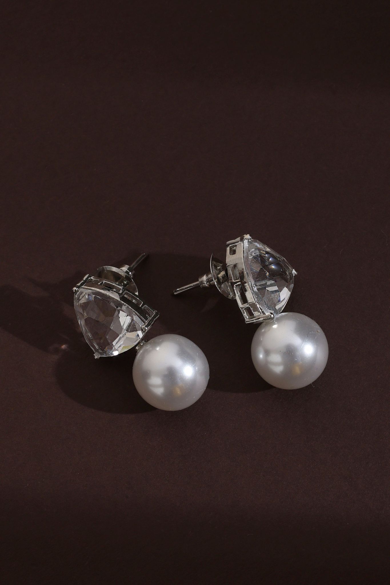 Belkis Zirconia and Pearl Stud Earrings-Zirconia