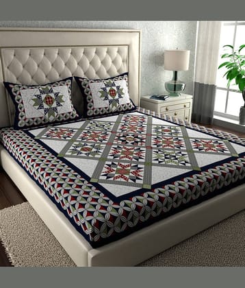 Cosito Cotton 1 Double Bedsheet with 2 Pillow Covers ( Blue )