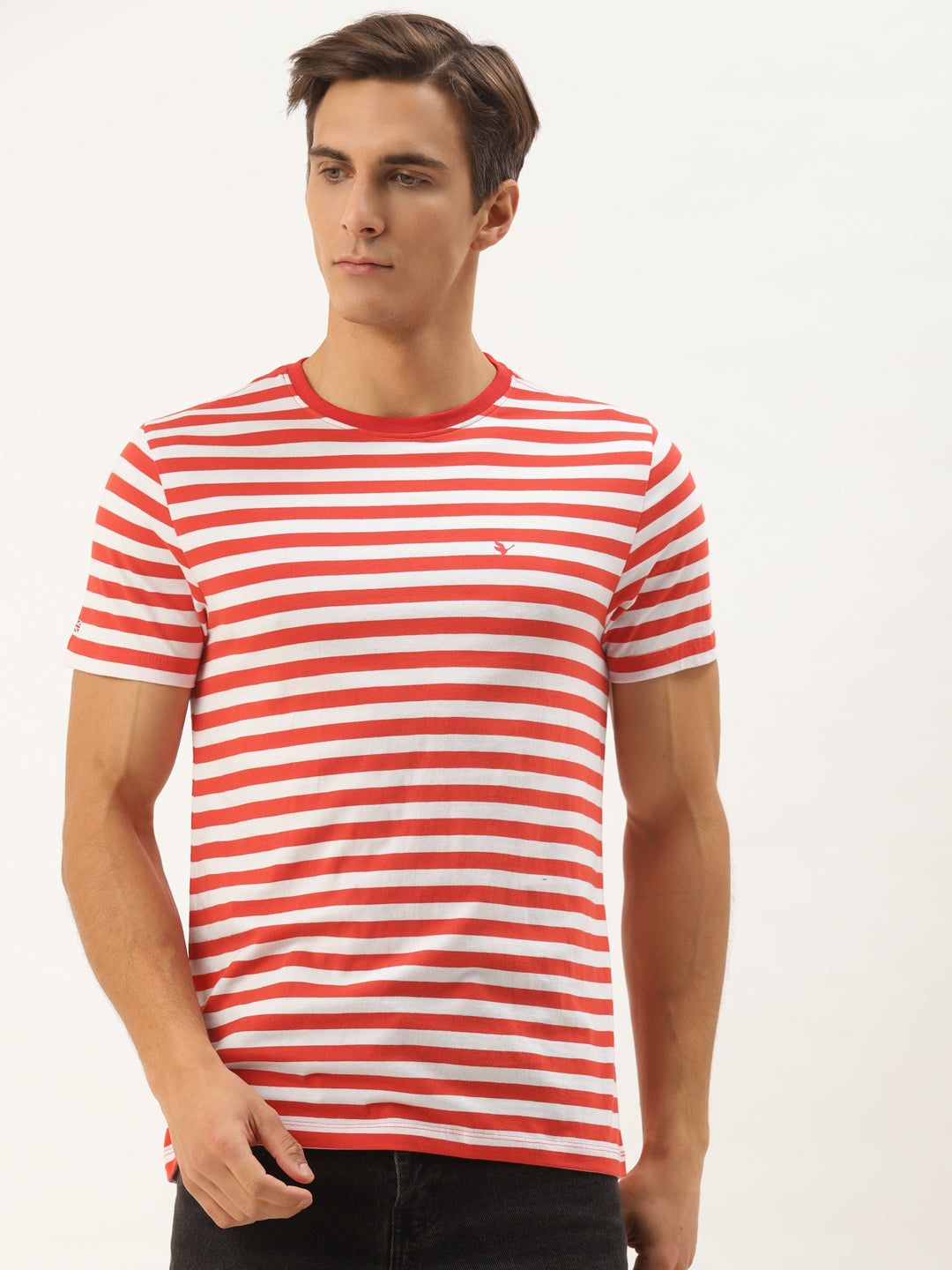Mens Premium Cotton Striped Half Sleeve Crew Neck T-Shirts-S-38