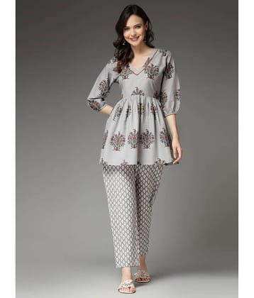 Stylum Women Printed Top With Trousers Co-Ord Set ( Dark Grey )