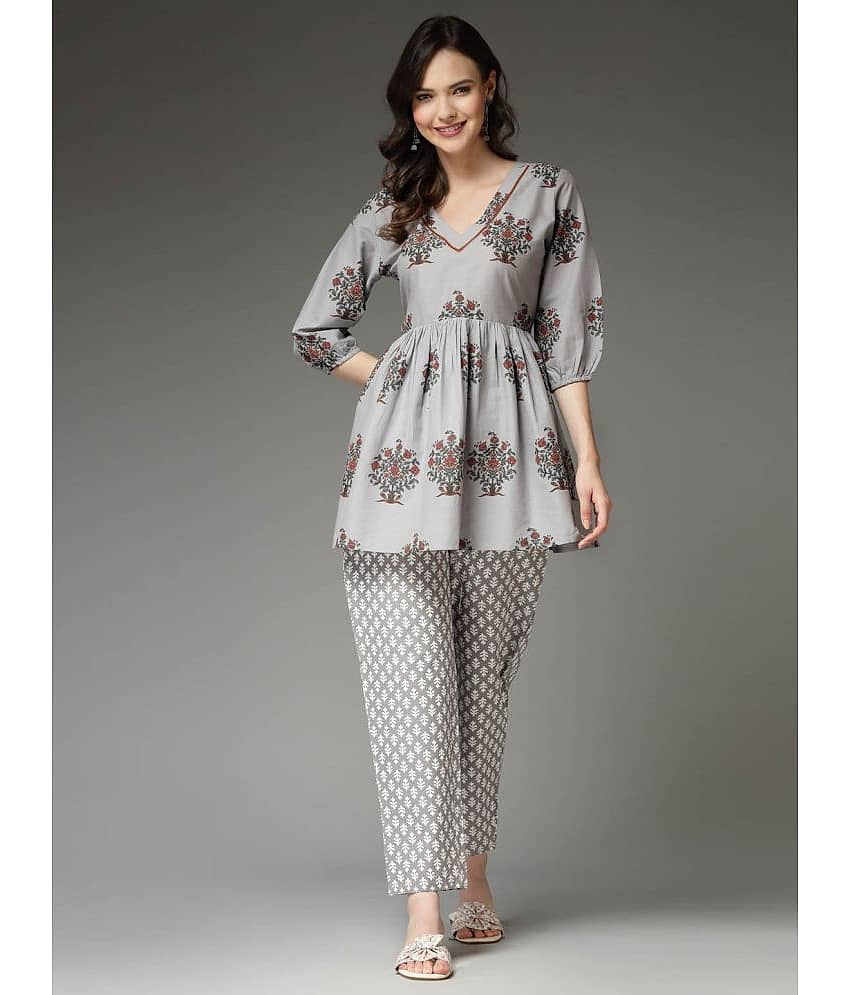 Stylum Women Printed Top With Trousers Co-Ord Set ( Dark Grey )