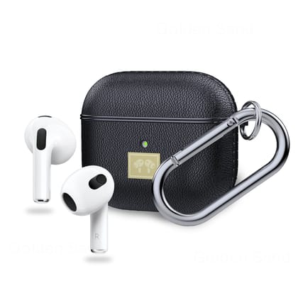 Leather Textured Rugged Armor TPU Flexible Protective Case Cover for Apple Airpods 3rd Gen (2021) - Black