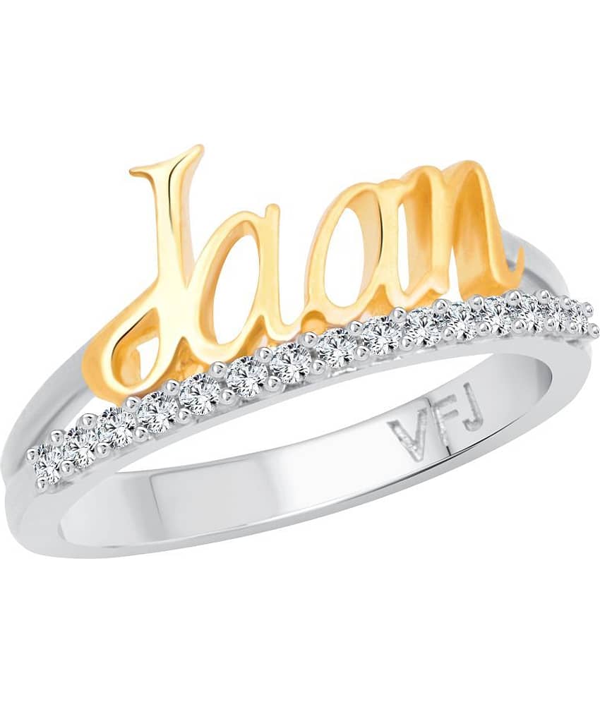 Vighnaharta Romantic Word "JAAN" CZ Rhodium Plated Alloy Ring for Women and Girls - [VFJ1258FRR11]