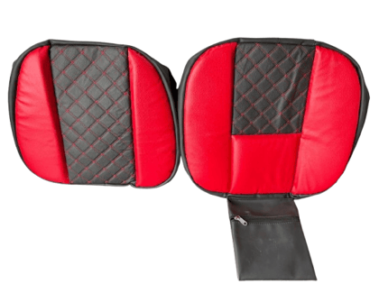 Premium Motorcycle Seat, Red and Black, Leather, Diamond Quilted Pattern, Custom Touring Style, Dual Passenger Design Premium Motorcycle Seat, Red and Black, Leather, Diamond Quilted Pattern, Custom Touring Style, Dual Passenger Design