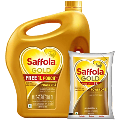 Saffola Gold Edible Oil, 5 L (Get 1 L Pouch Free)