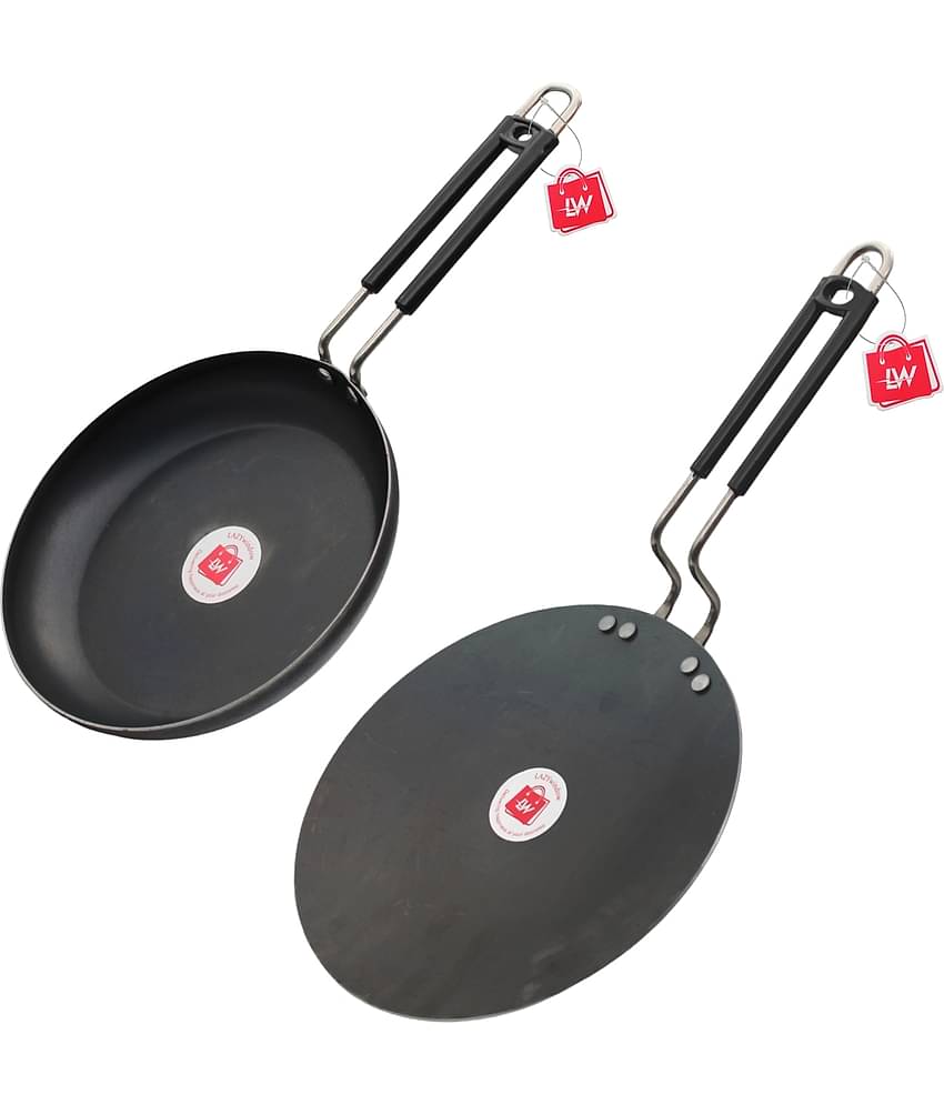 LAZYWINDOW Iron Fry Pan & Tawa Black Iron No Coating Cookware Sets ( Set of 1 )