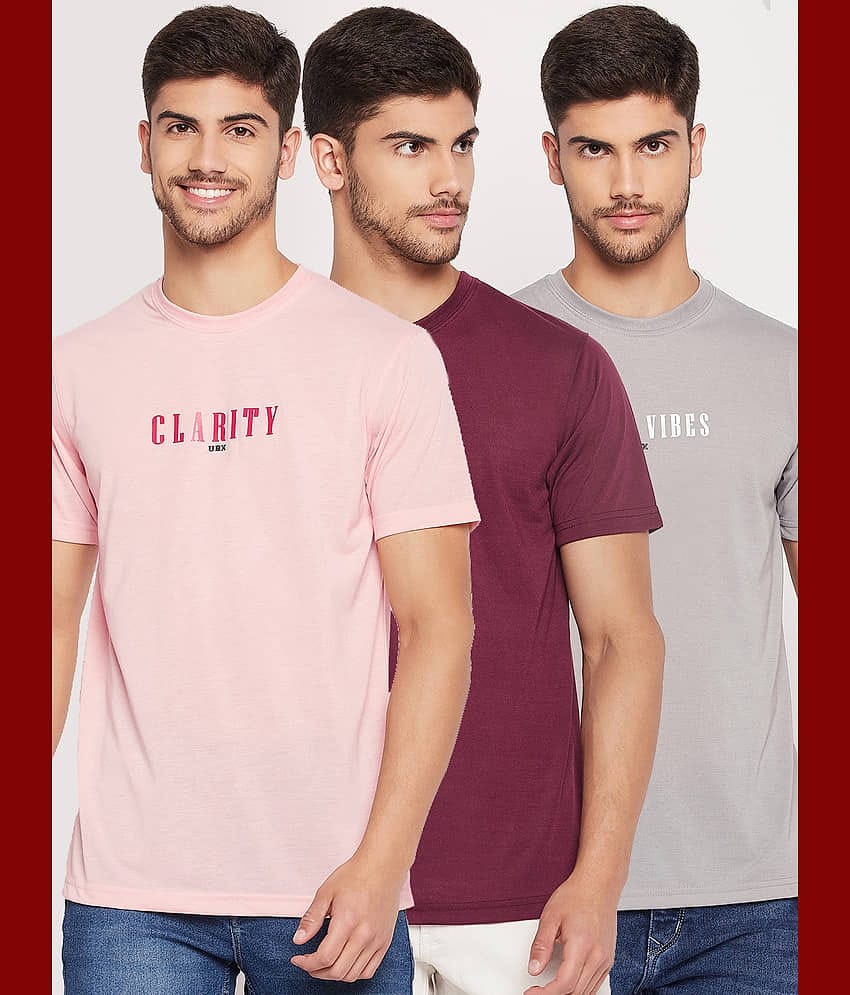 UBX Cotton Blend Regular Fit Printed Half Sleeves Men's T-Shirt - Grey ( Pack of 3 )