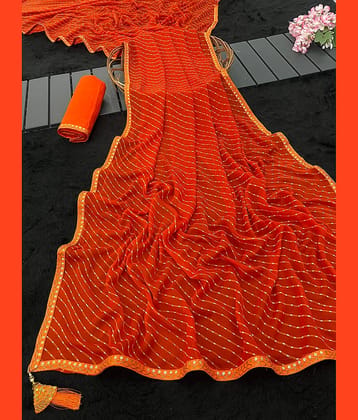 Gullak Georgette Printed Bandhani Sarees With Unstitched Blouse Piece ( Orange )