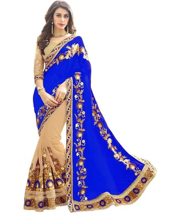 kedar fab Silk Blend Embroidered Saree With Unstitched Blouse Piece ( Light Blue )
