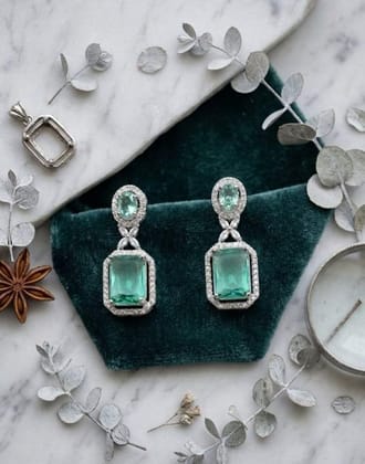 Generic Women's Brass Silver Plated Drop Earrings (Green)-PID66245 Generic Women's Brass Silver Plated Drop Earrings (Green)-PID66245