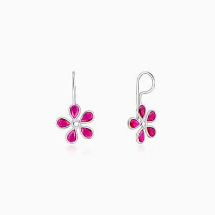 Silver Pink Dahlia Earrings