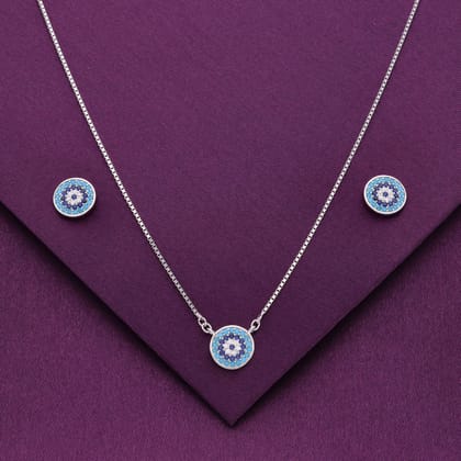 Sterling Silver Chic Evil Eye Necklace Set-Blue Stone / Silver