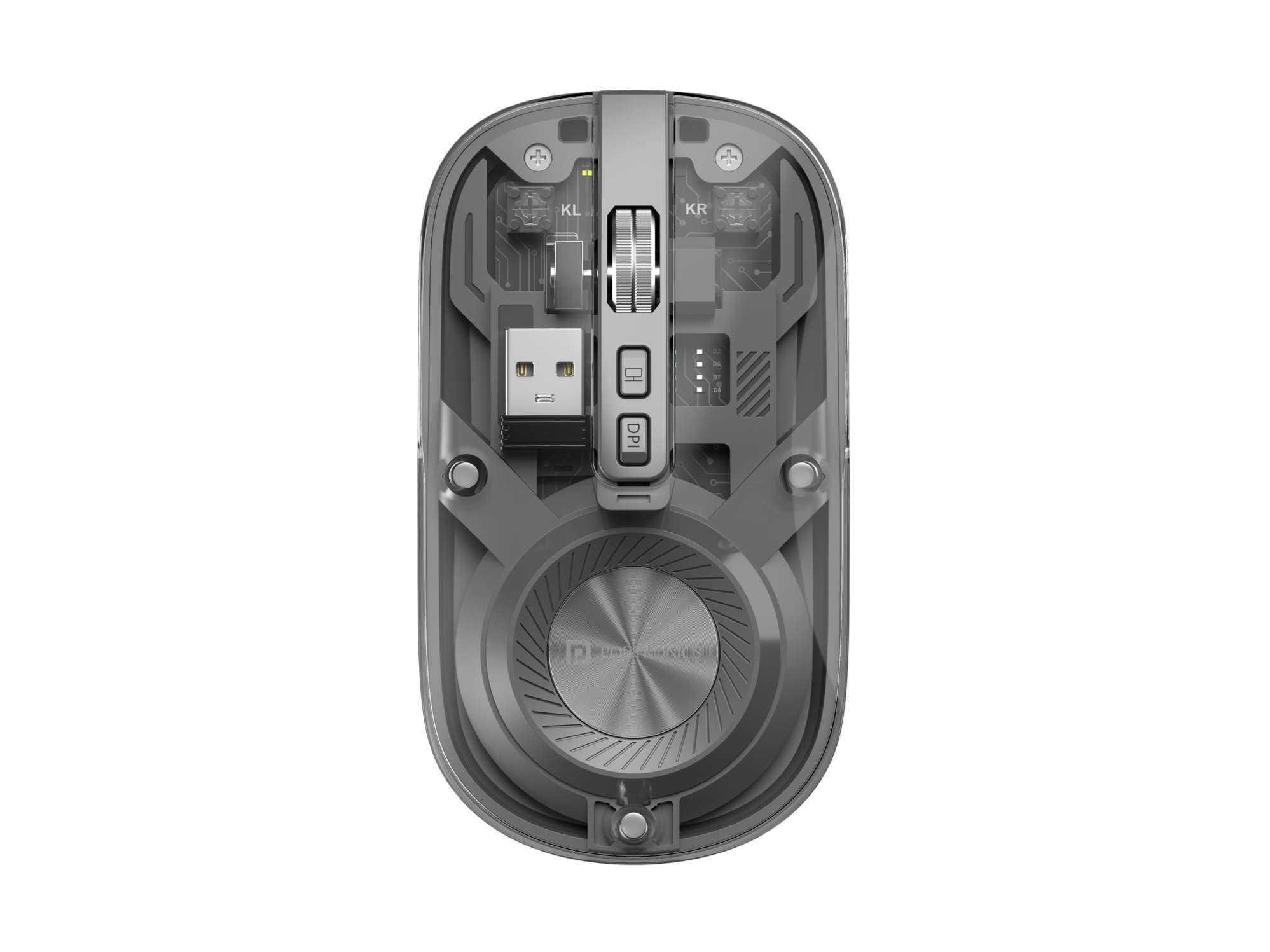 Portronics Toad 8 Transparent Wireless Bluetooth Mouse with Dual Wireless (BT + 2.4 GHz), Rechargeable Battery, Noise-Free Clicking, Show/Hide Desktop, Multi-Device Pair, Adjust Sensitivity - Grey