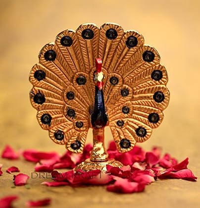 DreamKraft Gold Plated Metal Dancing Peacock (10x4x10 cm, Multicolor)