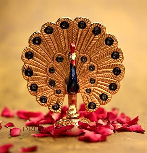 DreamKraft Gold Plated Metal Dancing Peacock (10x4x10 cm, Multicolor)