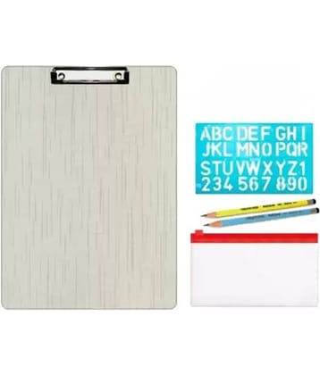 Posshe Unisex Kids Exam Pad with Pencil Kit ,2 Pencil and Stencil Combo (Set of 4, White)