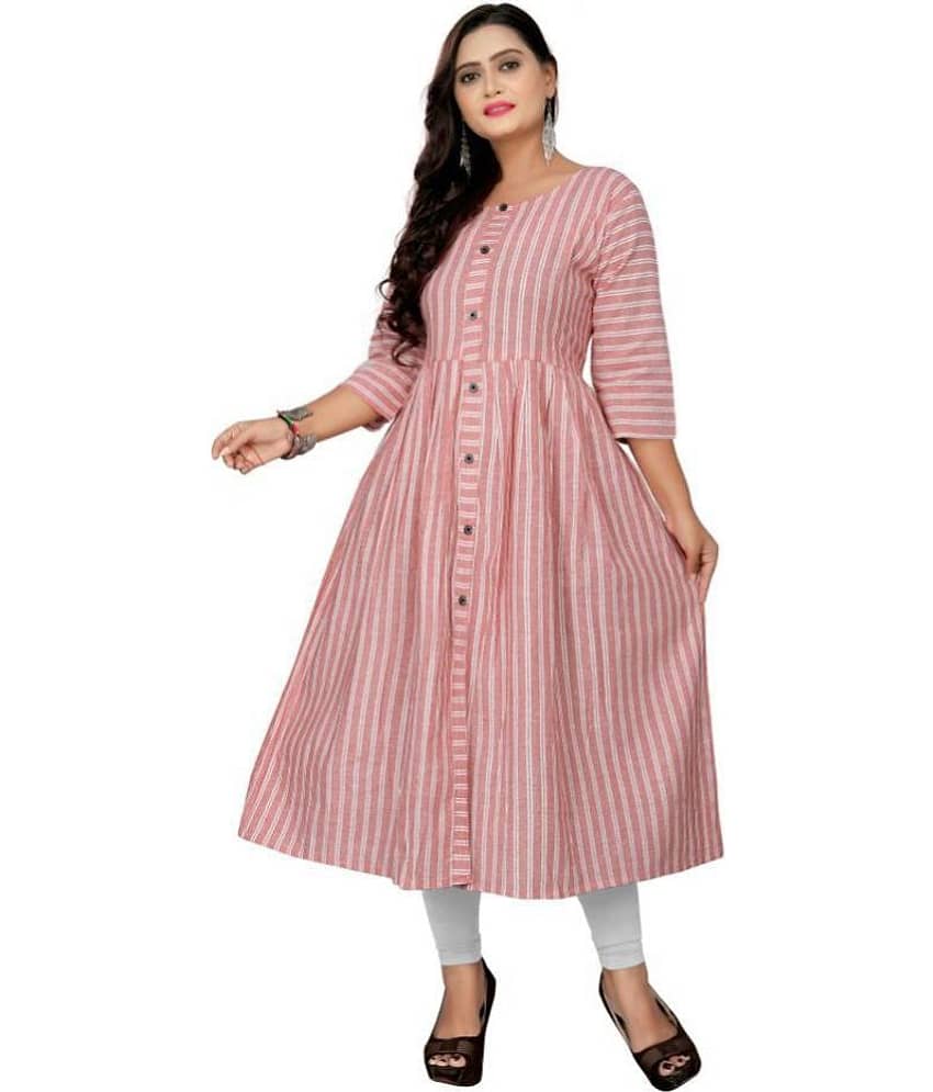 Rangrasiya - Pink Cotton Women's Front Slit Kurti ( Pack of 1 )