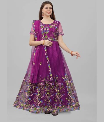 Apnisha - Peach Anarkali Net Women's Semi Stitched Ethnic Gown ( Pack of 1 )